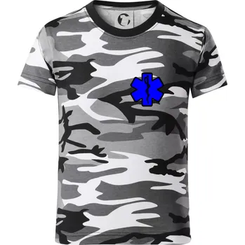 Chlapecké tričko Rescue - Hvězda na prsu + nápis na zádech - Dětské maskáčové triko - 146 cm/10 let ( Šedý maskáč )