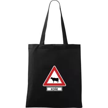 Dopravní značka - Pozor koně / kráva - Taška bavlněná - 42 x 38 cm ( Černá )