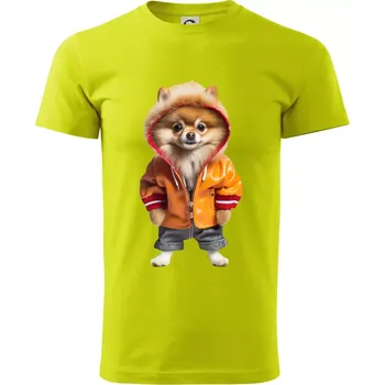 Pomeranian v bundě - Klasické pánské triko vyšší gramáže - 2XL ( Limetková )