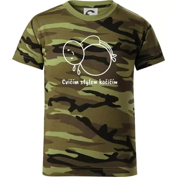 Cvičím stylem kočičím - Dětské maskáčové triko - 134 cm/8 let ( Zelený maskáč )