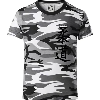 Chlapecké tričko Judo nápis japan - Dětské maskáčové triko - 146 cm/10 let ( Šedý maskáč )