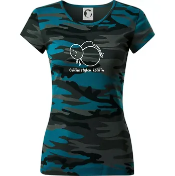 Cvičím stylem kočičím - Dámské maskáčové triko - M ( Petrolejová maskáč )