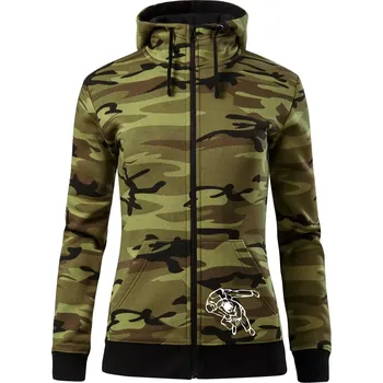 Dámská mikina Judo nápis + postavy - Dámská mikina trendy zipper s kapucí - XL ( Zelený maskáč )