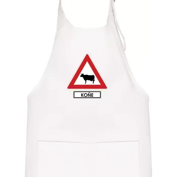 Kuchyňská zástěra Dopravní značka - Pozor koně / kráva - Dětská zástěra na vaření - Univerzální velikost ( Bílá )