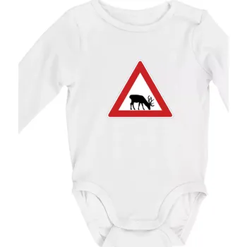 Kojenecké oblečení Dopravní značka - Pozor los - Body kojenecké s dlouhým rukávem - Dlouhý r. do 3 měs ( Bílá )