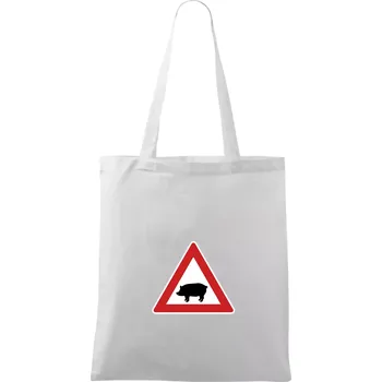 Nákupní taška Dopravní značka - Pozor prase domácí - Taška bavlněná - 42 x 38 cm ( Bílá )