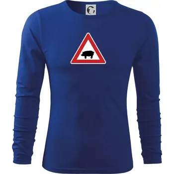 Pánské oblečení Dopravní značka - Pozor prase domácí - Triko s dlouhým rukávem FIT-T long sleeve - 3XL ( Královská modrá )