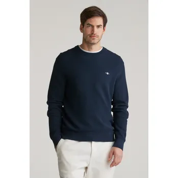 Pánské oblečení SVETR GANT MICRO TEXTURED COTTON C-NECK EVENING BLUE