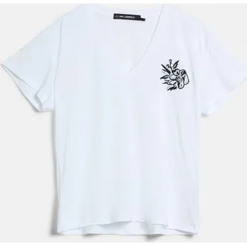 Dámské tričko TRIČKO KARL LAGERFELD ORCHID V-NECK T-SHIRT WHITE