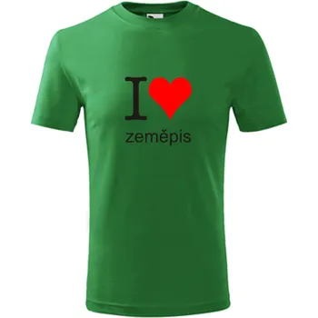 Chlapecké tričko Zelené dětské tričko I love zeměpis - dárek pro žáka - dárek pro dítě - barva zelená - velikost 10let