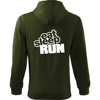 Pánská mikina Eat sleep run velké - Mikina s kapucí na zip trendy zipper - M ( Military )