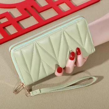 Peněženka Dlouhá kožená peněženka na zip | dámská peněženka, kožená peněženka - Zelený