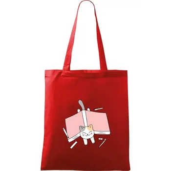 Nákupní taška Učení na státnice kočka - Taška bavlněná - 42 x 38 cm ( Červená )