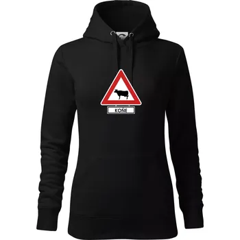 Dámská mikina Dopravní značka - Pozor koně / kráva - Mikina dámská Cape s kapucí - XS ( Černá )