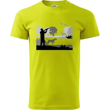 Pánské tričko Lovec a ohař v lese - Klasické pánské triko vyšší gramáže - XL ( Limetková )