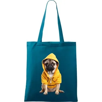 Mops v mikině - Taška bavlněná - 42 x 38 cm ( Petrolejová )
