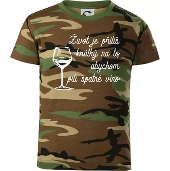 Chlapecké tričko Život je příliš krátký - sklenička - Dětské maskáčové triko - 122 cm/6 let ( Hnědý maskáč )