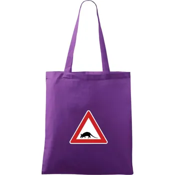 Dopravní značka - krysa - Taška bavlněná - 42 x 38 cm ( Fialová )