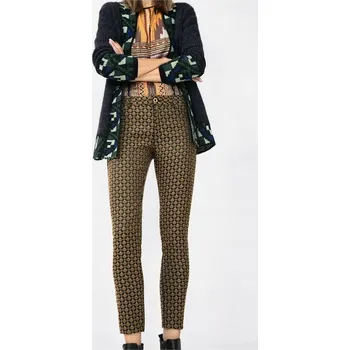 Dámské kalhoty DESIGUAL ROVNÉ KALHOTY HOŘČICOVÁ VZOR (24)