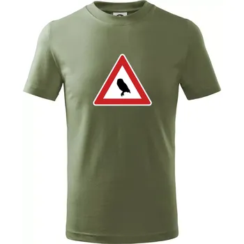 Dětská móda Dopravní značka - Pozor sova - Tričko dětské bavlněné - 98 cm / 2 roky ( Khaki )