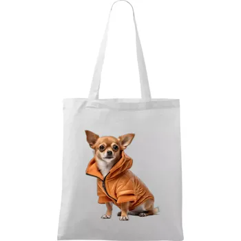 Nákupní taška Čivava v bundě - Taška bavlněná - 42 x 38 cm ( Bílá )