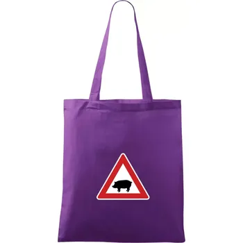 Dopravní značka - Pozor prase domácí - Taška bavlněná - 42 x 38 cm ( Fialová )