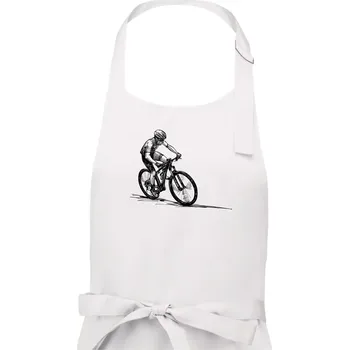 Kuchyňská zástěra MTB kreslený cyklista - Pánská zástěra na vaření - Univerzální velikost ( Bílá )