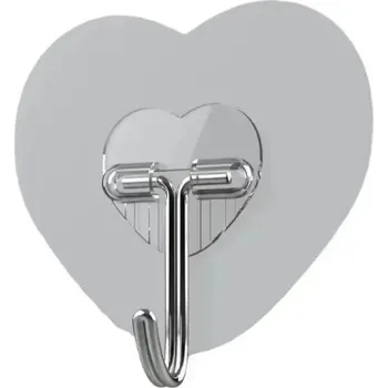 Věšák Samolepicí háčky ve tvaru srdce průhledné | nástěnný háček, koupelnový háček - 1 ks
