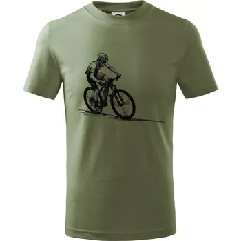 MTB kreslený cyklista - Tričko dětské bavlněné - 104-110cm / 3-4 roky ( Khaki )