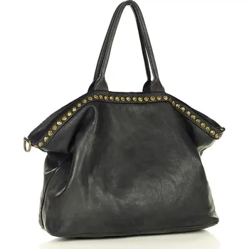 Kabelka GENUINE LEATHER Velká kožená shopper kabelka Marco Mazzini; černá