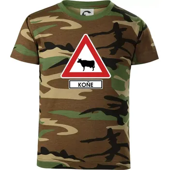 Dopravní značka - Pozor koně / kráva - Dětské maskáčové triko - 146 cm/10 let ( Hnědý maskáč )