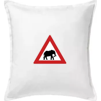 Polštář Dopravní značka - Pozor slon - Polštář 50x50 - 50x50 - Včetně výplně ( Bílá )
