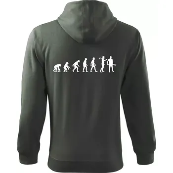 Pánská mikina Evoluce dřevorubec - sekera - Mikina s kapucí na zip trendy zipper - M ( Tmavá břidlice (šedá se zeleným nádechem) )