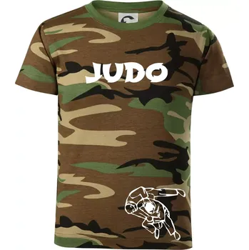 Judo nápis + postavy - Dětské maskáčové triko - 134 cm/8 let ( Hnědý maskáč )