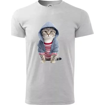 Pánské tričko Kočka v pruhovaném triku - Triko extra velké (5-8XL) - 7XL ( Světlešedý Melír )