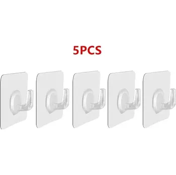 Věšák Samolepicí průhledné nástěnné háčky na klíče | háčky, držák - 6 cm x 6 cm , 5 ks