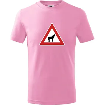 Dopravní značka - Pozor vlk - Tričko dětské bavlněné - 98 cm / 2 roky ( Růžová )