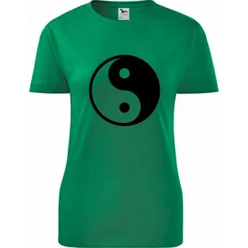 Dámské tričko Zelené dámské tričko Jing & Jang - dárek pro jogínku - barva zelená - velikost L