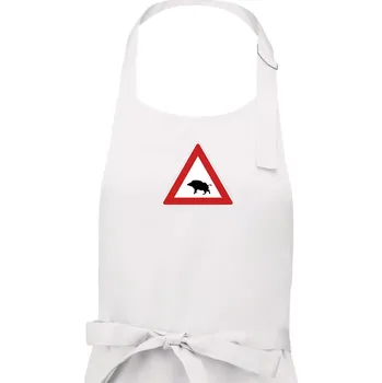 Kuchyňská zástěra Dopravní značka - Pozor divočák - Pánská zástěra na vaření - Univerzální velikost ( Bílá )