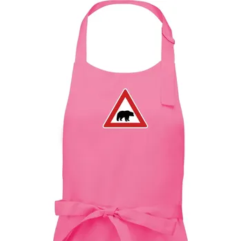 Kuchyňská zástěra Dopravní značka - Pozor lední medvěd - Dámská zástěra na vaření - Univerzální velikost ( Růžová )