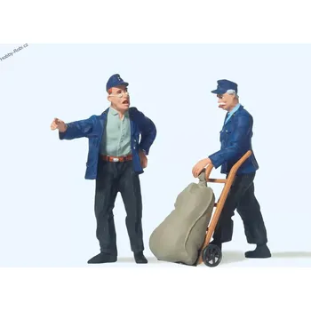 Modelová železnice Postavičky Nádražní skladníci s rudlem G - Preiser 45098 (Zahradní železnice)