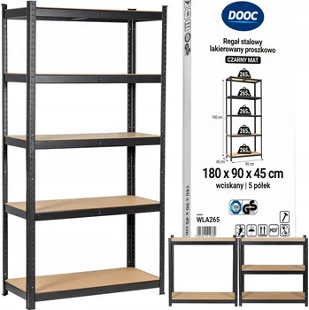 Dílenský regál Kovový skladový regál Dooc 180 x 90 x 45 cm, max. nosnost 265 kg na polici