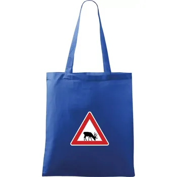 Nákupní taška Dopravní značka - Pozor los - Taška bavlněná - 42 x 38 cm ( Královská modrá )