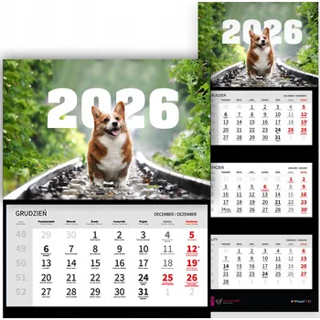 Kalendář Nástěnný Kalendář 2026 Trojdílný CORGI Roztomilí Psi Pejsci Dárek Vzory