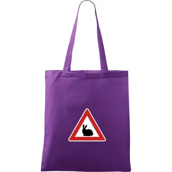 Dopravní značka - Králík - Taška bavlněná - 42 x 38 cm ( Fialová )
