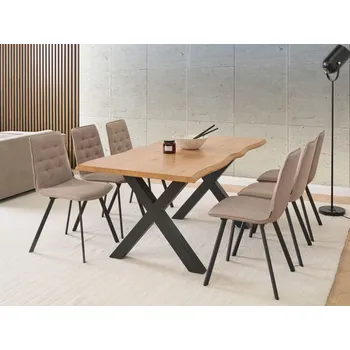 Rozkládací jídelní stůl hnědý MDF 140/180 cm 4-6 osob nepravidelná deska stolu tmavé dřevo kovové nohy moderní styl jídelna Beliani