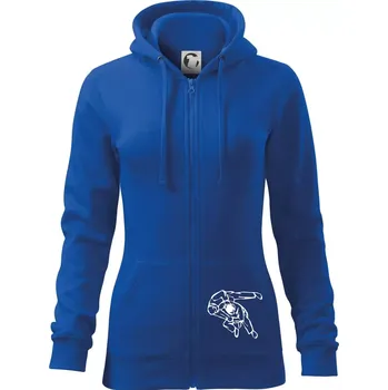 Dámská mikina Judo nápis + postavy - Dámská mikina trendy zipper s kapucí - XS ( Královská modrá )