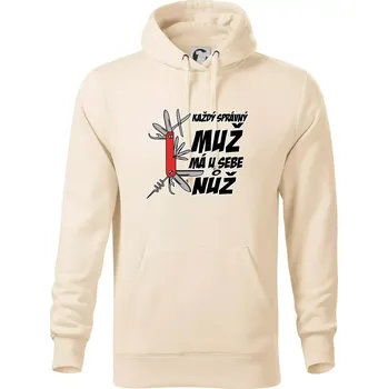 Pánská mikina Každý správný muž, má u sebe nůž - Mikina pánská Cape s kapucí - 5XL ( Mandlová )
