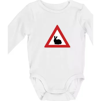 Dopravní značka - Králík - Body kojenecké s dlouhým rukávem - Dlouhý r. 3-6 měs ( Bílá )