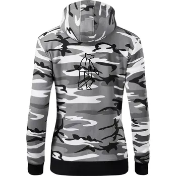 Dámská mikina Geometrie lední medvěd stojící - Dámská mikina trendy zipper s kapucí - L ( Šedý maskáč )